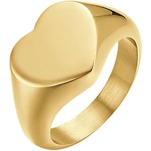 Anello a Timbro in Acciaio Dorato con Cuore Luca Barra ANK351