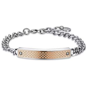 Bracciale con Piastra in Acciaio Rosato Uomo Luca Barra BA1325