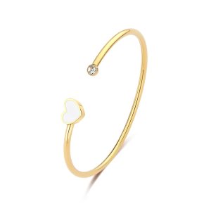 Bracciale Rigido Dorato donna con Cristallo Bianco e Cuore smaltato S’agapo’ SCK238