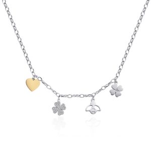 Collana Donna con Pendenti a forma di Ape Quadrifoglio con Cristalli e Cuore S’agapo’ SHAR10
