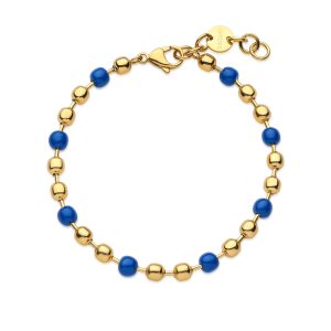 Bracciale con Palline in Acciaio Dorate e Blu Uomo Luca Barra SRP67