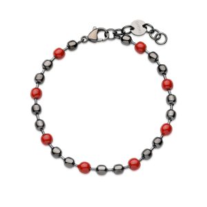 Bracciale con Palline in Acciaio Colore Rutenio e Rosso Uomo S'Agapo' SRP69