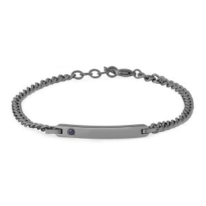 Bracciale con Targhetta e Cristallo Nero Uomo in Acciaio S'agapo' STG15