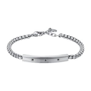 Bracciale Uomo in Acciaio con Elemento con Cristalli Neri Luca Barra BA1676