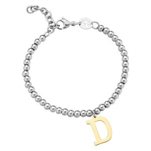 Bracciale Donna in Acciaio Pallinato con Lettera D Luca Barra BK1282