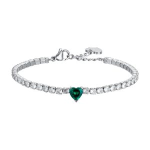 Bracciale Tennis con Cuore con Cristallo Verde in Acciaio Luca Barra BK2520