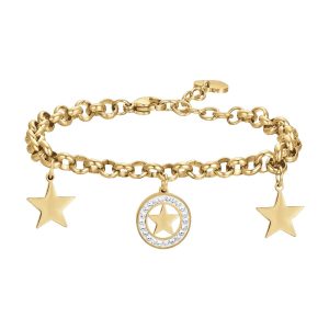Bracciale Donna in Acciaio Dorato con Stelle e Cristalli Bianchi Luca Barra BK2537