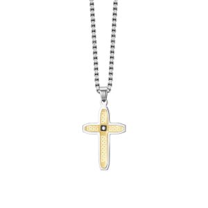 Collana in Acciaio con Crocifisso Dorato Uomo Luca Barra CA477