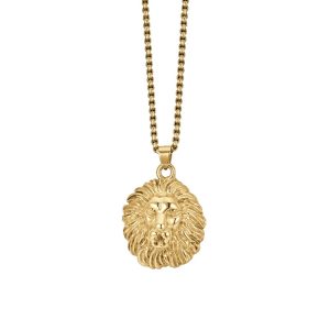 Collana in Acciaio Dorato con Testa di Leone Uomo Luca Barra CA480