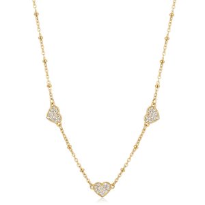 Collana Donna in Acciaio Dorato con Cuori e Cristalli Bianchi S'agapo' SAR39