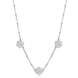 Collana Donna in Acciaio con Fiori e Cristalli Bianchi S'agapo' SAR42