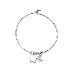 Bracciale Rigido Donna con Stella e Luna con Cristalli Bianchi S’agapo’ SFE12