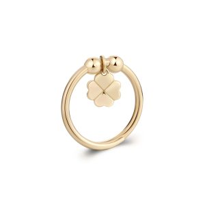 Anello Donna con Pendente a Forma di Quadrifoglio in Acciaio Dorato S’agapo’ SFE38