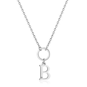 Collana Donna in Acciaio con Iniziale B e Cristallo Bianco S’agapo’ SHAC66