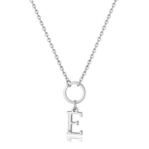 Collana Donna in Acciaio con Iniziale E e Cristallo Bianco S’agapo’ SHAC69