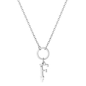 Collana Donna in Acciaio con Iniziale F e Cristallo Bianco S’agapo’ SHAC70