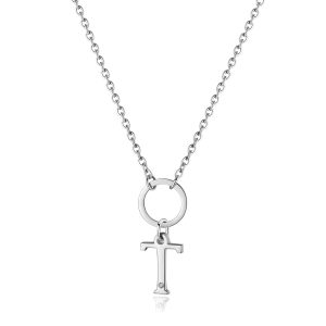 Collana Donna in Acciaio con Iniziale T e Cristallo Bianco S’agapo’ SHAC83