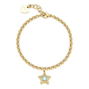Bracciale Donna in Acciaio Dorato con Stella e Cristallo Azzurro S’agapo’ SKT44