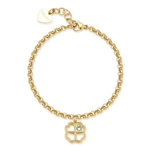 Bracciale Donna in Acciaio Dorato con Quadrifoglio e Cristallo Verde S’agapo’ SKT46