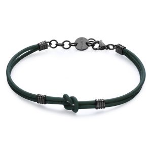 Bracciale Uomo in Gomma Verde Militare con Nodo e Dettagli in Acciaio Color Rutenio S’agapo’ SPA25
