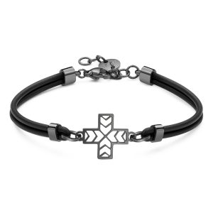 Bracciale Uomo in Gomma e Acciaio Color Rutenio con Croce S'agapo' SRB19
