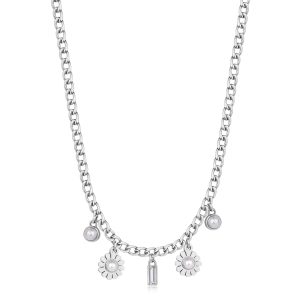 Collana Donna in Acciaio Fiore con Perle e Cristallo Bianco S’agapo’ SSG28