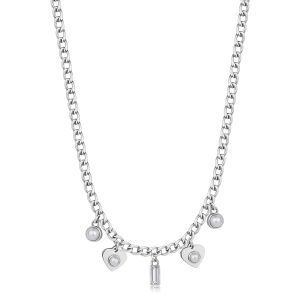 Collana Donna in Acciaio Fiore con Perle e Cristallo Bianco S’agapo’ SSG29