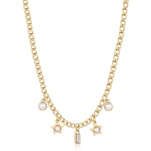 Collana Donna in Acciaio Dorato Stelle con Perle e Cristallo Bianco S’agapo’ SSG30