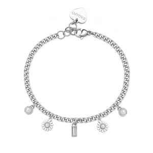Bracciale Donna in Acciaio Fiore con Perle e Cristallo Bianco S’agapo’ SSG31
