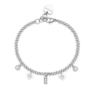 Bracciale Donna in Acciaio Cuore con Perle e Cristallo Bianco S’agapo’ SSG32