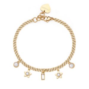 Bracciale Donna in Acciaio Dorato Stelle con Perle e Cristallo Bianco S’agapo’ SSG33