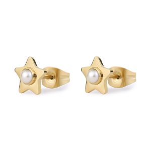 Orecchini Donna in Acciaio Dorato Stella con Perle S’agapo’ SSG36