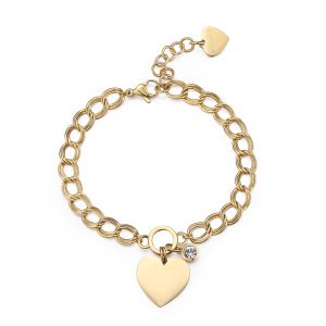 Bracciale Donna con Pendente a Forma di Cuore in Acciaio Dorato e Cristallo S’agapo’ SYL22