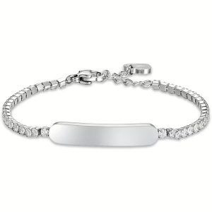 Bracciale Tennis Bimba con Targhetta e Cristalli Bianchi Luca Barra JB171