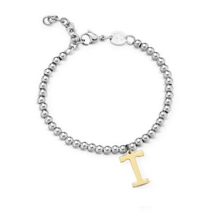 Bracciale Donna in Acciaio Pallinato con Lettera T Luca Barra BK1293
