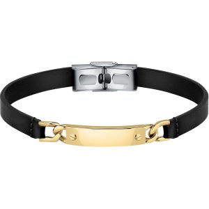 Bracciale in Acciaio/Pelle Nera e Piastra Dorata Uomo in Acciaio Morellato SQH43