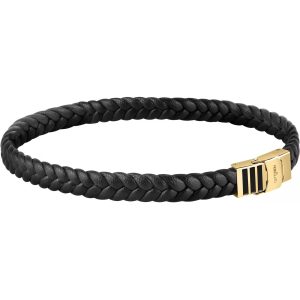 Bracciale in Acciaio/Pelle Nera e Chiusura Dorata Uomo in Acciaio Morellato SQH48