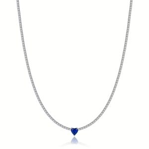 Collana Tennis Donna in Acciaio con Cristalli Bianchi e Cuore con Cristallo Blu Luca Barra CK1941