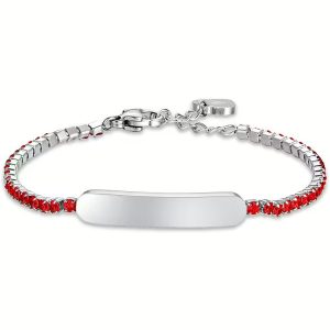 Bracciale Tennis Bambina con Targhetta e Cristalli Rossi Luca Barra JB173