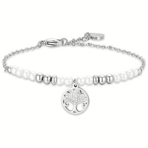 Bracciale Donna in Acciaio con Perle e Albero della Vita con Cristalli Bianchi Luca Barra BK2622