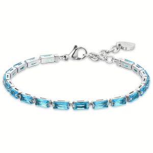 Bracciale Tennis Baguette Donna in Acciaio con Cristalli AcquaMarina Luca Barra BK2631