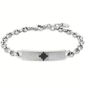 Bracciale Uomo in Acciaio con Targhetta con Rosa Dei Venti Nera Luca Barra BA1720