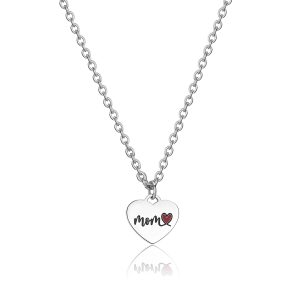 Collana in Acciaio con Cuore e Scritta "Mom" (Mamma) e Retro "Tutto l'amore è per te, mamma" Donna S’Agapò SBY004