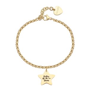 Bracciale in Acciaio Dorato con Stella e Scritta "Besties Forever" e Retro "My Best Friend" (Migliori Amiche) Donna S’Agapò SBY033