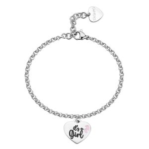 Bracciale in Acciaio con Cuore e Scritta "It's a girl" e Retro "Benvenuto ad una nuova vita" Donna S’Agapò SBY040