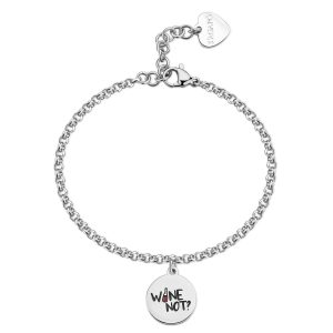 Bracciale in Acciaio con Cerchio e Scritta “Wine not” e Retro “Keep calm and ripensaci” Donna S’Agapò SBY041