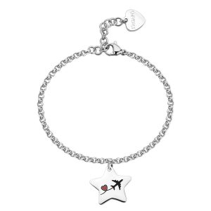 Bracciale in Acciaio con Stella e Aereo Inciso e Retro “Non importa dove vai, ma con chi vai” Donna S’Agapò SBY044