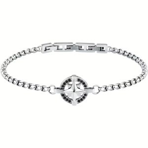 Bracciale in Acciaio con Rosa dei Venti con Cristalli Neri Uomo Morellato SAHB16