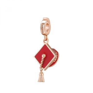 Charm Cappello Laurea in Argento Rosa e Smalto Rosso Rosato RZ133