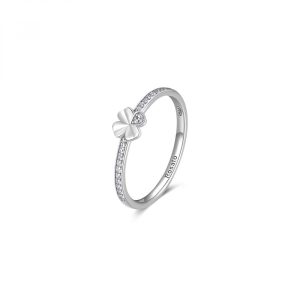 Anello con Quadrifoglio e Cristalli Bianchi in Argento Mis 12 Donna Rosato RZA021A